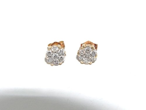 10kt Yellow Gold Diamond Cluster Earrings 6MM - 第 3/7 張圖片