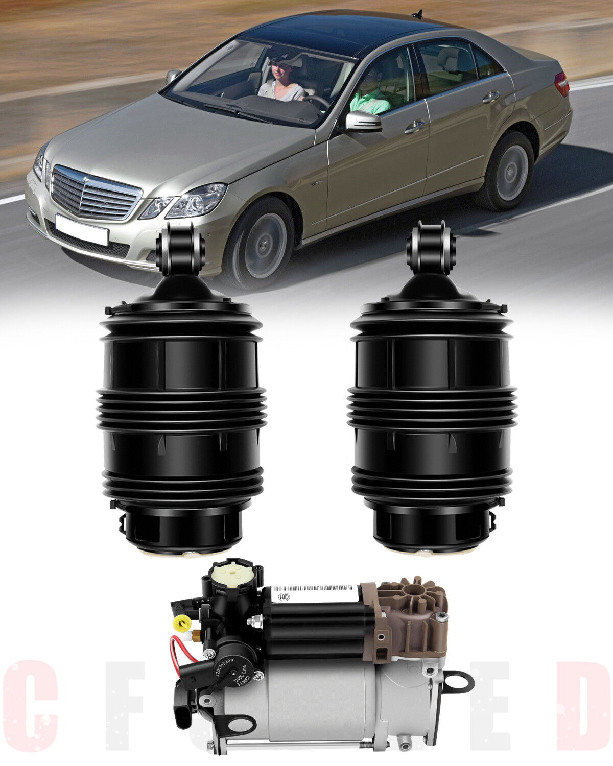 Set of 2 Rear Air Suspension Air Bag + Compressor Pump For Mercedes W211 Wagon