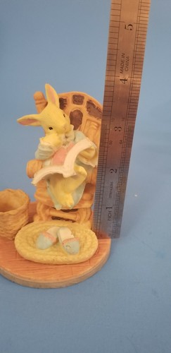 Ceramic Mom Bunny Rabbit reading in rocking chair, house shoes off figurines 3" - Picture 4 of 9
