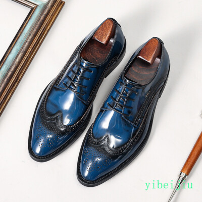 Men's Business Dress Formal Derby 100% Real Leather Shoes Wing Tip Carved Brogue