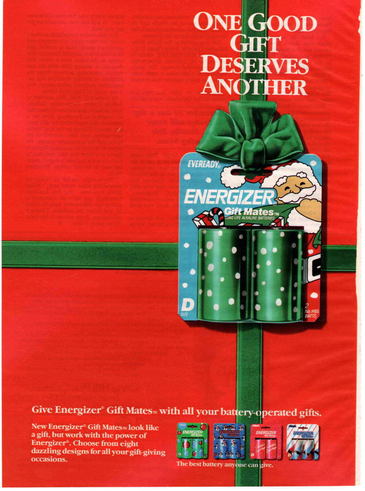 Vintage 1987 Energizer Batteries Santa Claus Christmas Print Ad  -image