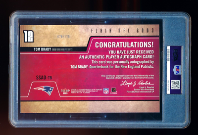 TOM BRADY 2003 FLEER FLAIR SWEET SWATCHES AUTOS AUTOGRAPH JUMBO