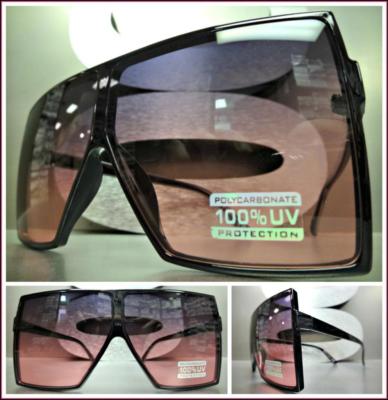 Oversized Exaggerated Retro Shield Style SUN GLASSES XL Huge Square Black Frame