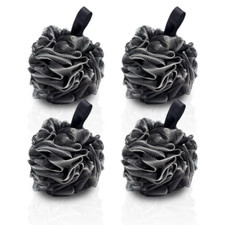 4 Loofa Shower Bath Pouf Mesh Ball Sponge Charcoal Infused Exfoliating Scrubber