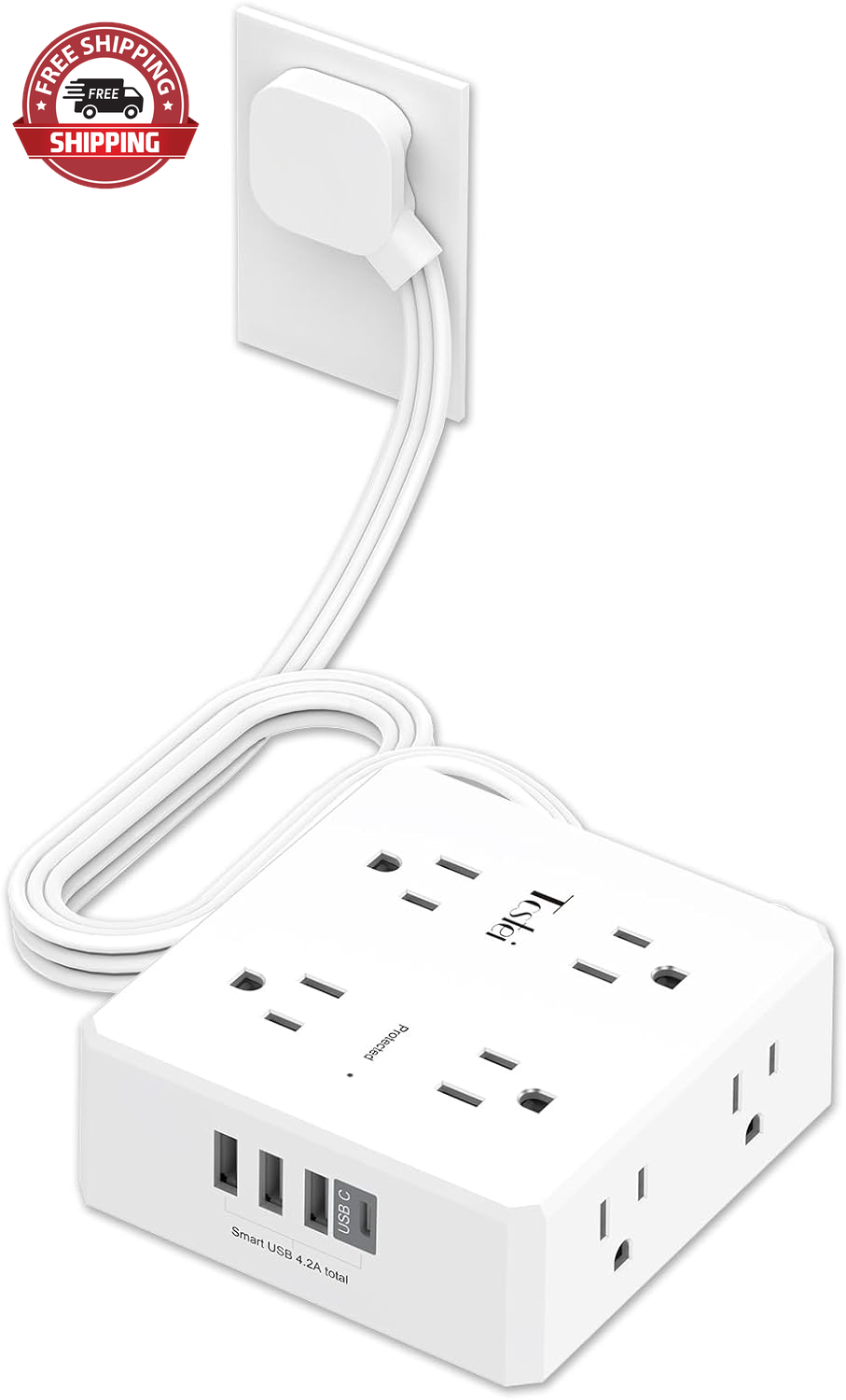 6 Ft Flat Extension Cord,  Ultra-Thin Flat Plug Surge Protector Power Strip, 3-S