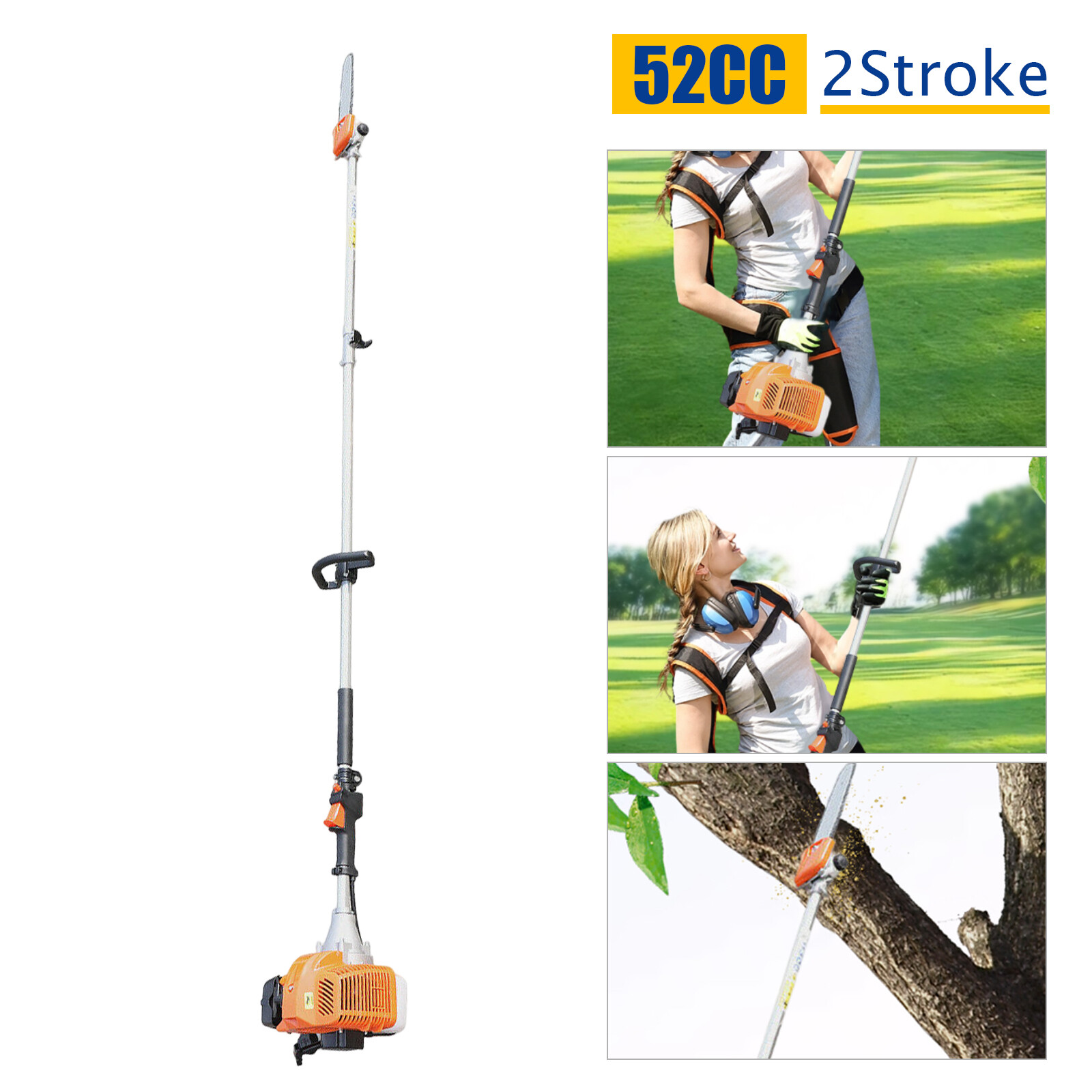 52CC Pole Saw Gas Powered 2-Stroke Chainsaw Tree Trimmer Extension Hedge Trimmer