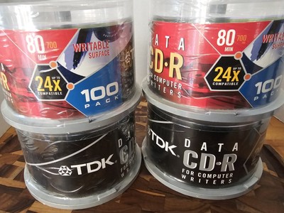(2)  100 CD-R DATA TDK  LOT 200 TOTAL Sealed 700MB.  24x  80 Min