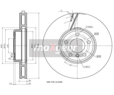 Bremsscheibe MAXGEAR 19-3234 Vorderachse links für BMW 5er