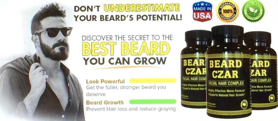 Complejo de crecimiento del vello facial Beard Czar - CRECE UNA BARBA VIKINGA HOMBRE COMPLETO - 1 mes Foto 3 de 4
