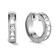 Classic Princess Cut White Gold Plated 925 Sterling Silver Huggie Hoop Earring