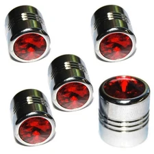 5 Chrome Red Gem Tire Air Valve Stem Caps - Car Truck Hotrod ATV w/ Spare Wheel