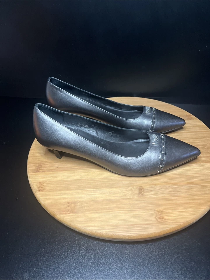 Tacones de gatito Brighton Fisher gris carbón 2" talla 7M detalles plateados italianos usados en excelente estado Foto 3 de 4