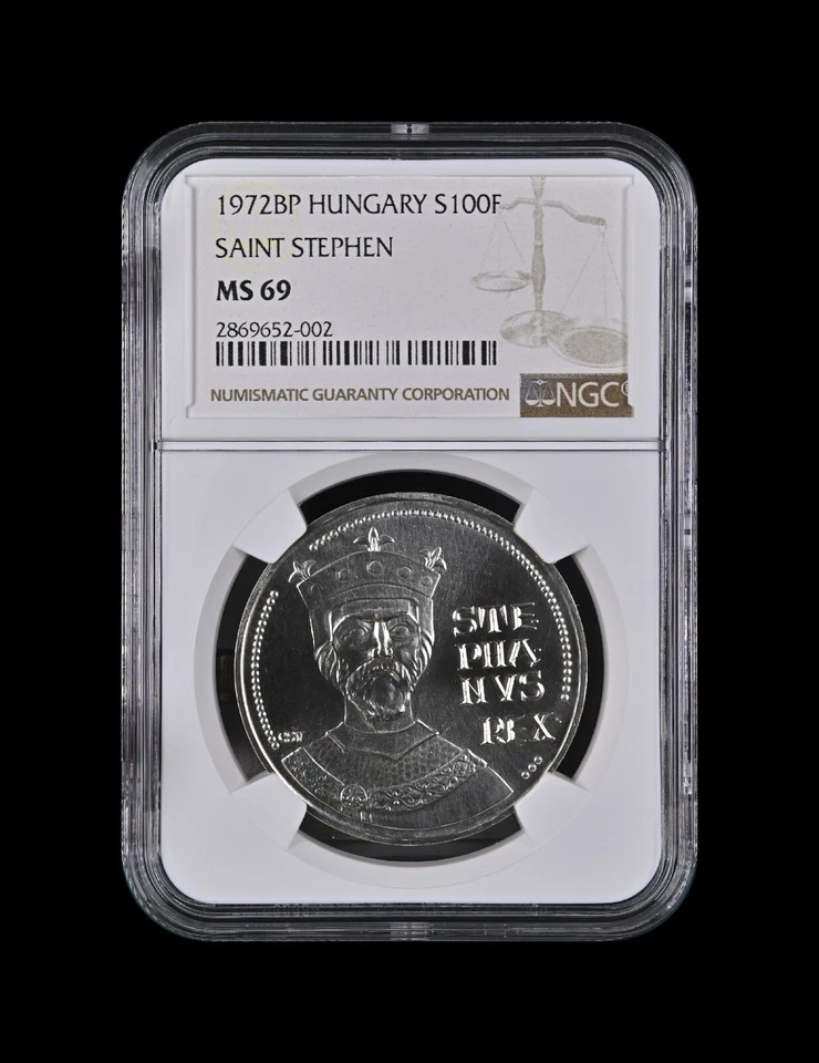 HUNGARY. 1972, 100 Forint, Silver - NGC MS69 - Top Pop 🥇 Saint Stephen, RARE - Image 2 of 4