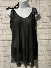 Victoria  s Secret Shear Nightie Slip Black Dress Size Large Toe Shoulders 550