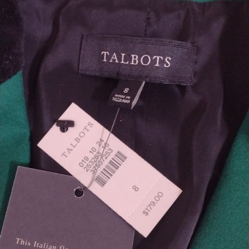 Talbots Kelly Green Italian Wool 3 Button Blazer Black Velvet Collar Size 8 NWT - Picture 10 of 14