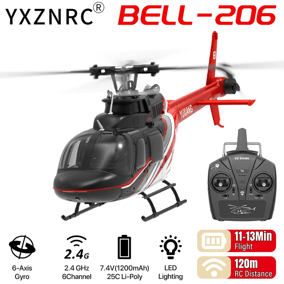 YXZNRC F08 Bell-206 RC Helicopter Brushless 2.4G 6CH 6-Axis Gyro RTF Airplane - Image 2 of 4