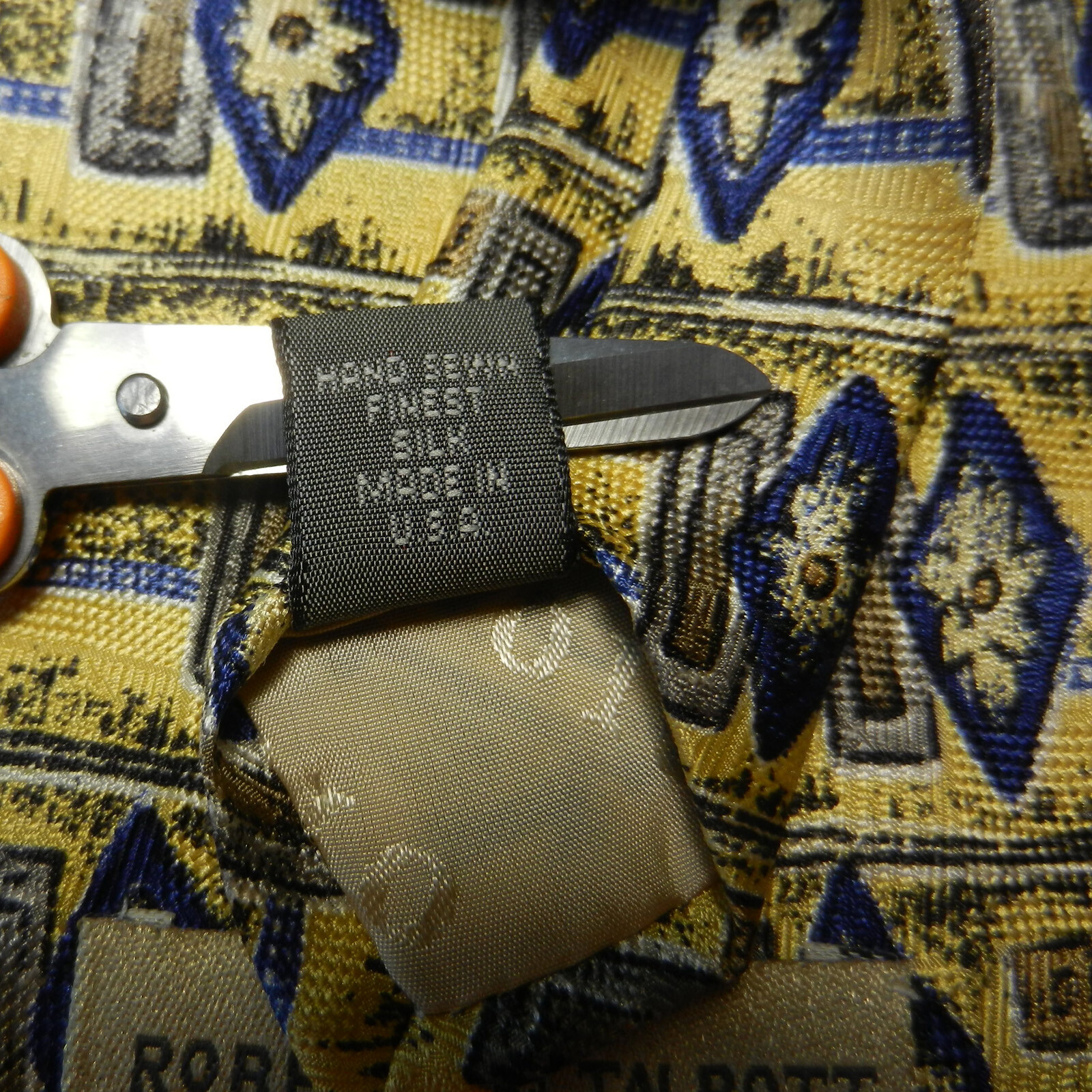 Robert Talbott Studio gold w/ blue pattern men's … - image 3