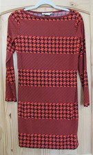 Michael Kors Dress Womens Petite Small Red Black Houndstooth Chevron Sheath Vtg.