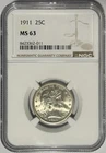 1911 Barber Quarter 25c NGC MS63 ‼️WHITE LUSTROUS BANGER OF A COIN‼️