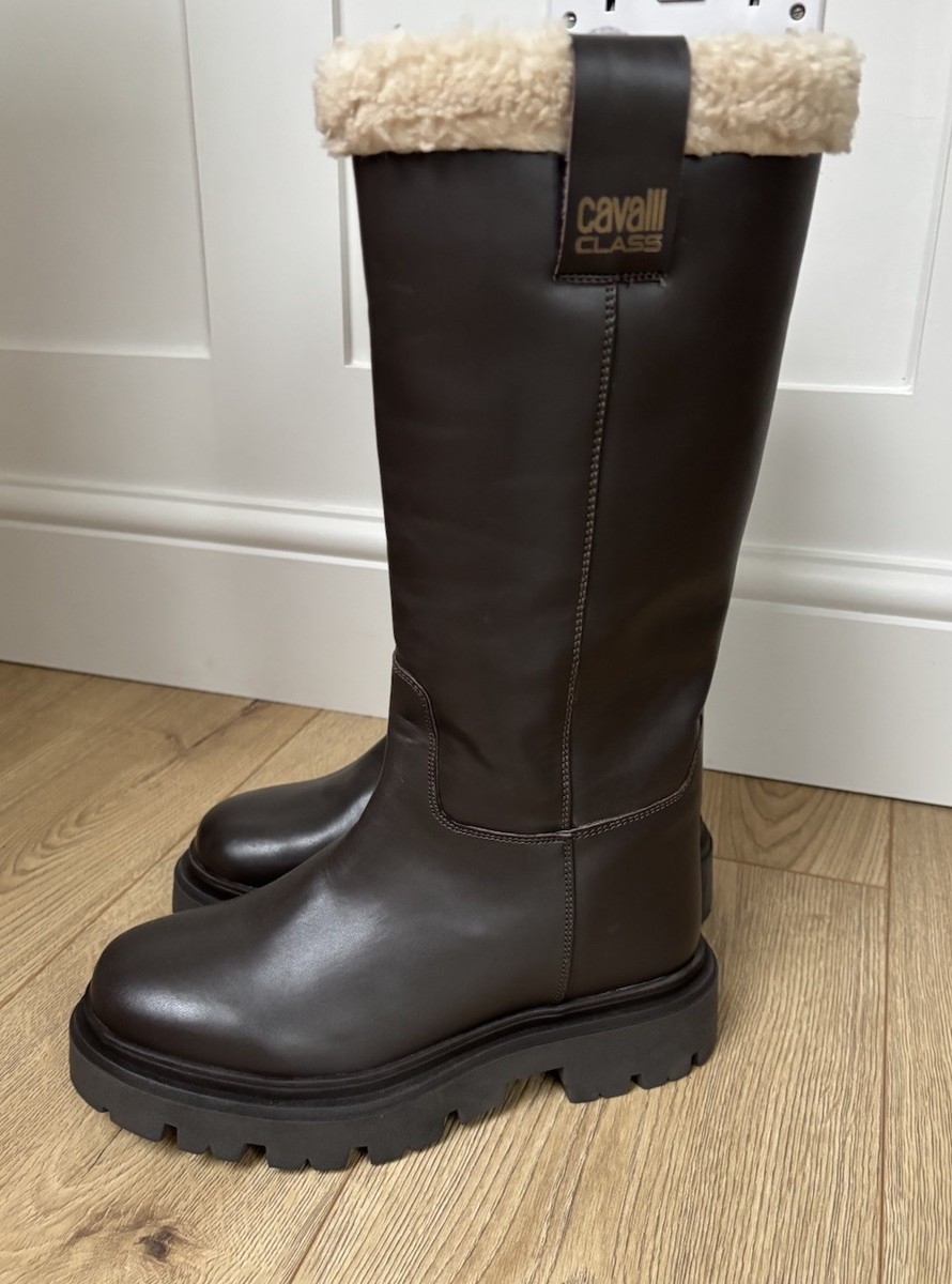 Cavalli Class Chocolate Brown Leather Combat Boots with Brass Accents Brown Leather Combat Boots in Dark brown for Women | Roberto  main image 3