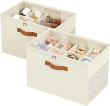 2 Pack Shoe Organizer for Closet, Foldable Shoe Storage Box Containers, Adjustab