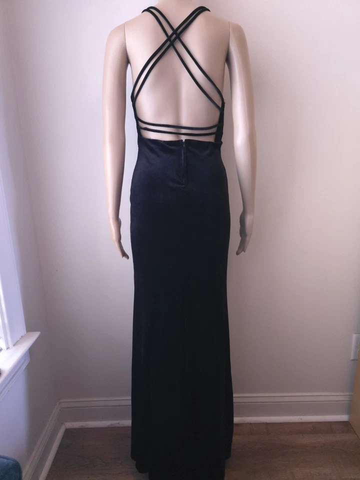 Vestido de Terciopelo Negro Jodi Kristopher Talla Us 2 Vestido Formal Tirantes Espalda De Colección Y2K Foto 4 de 4