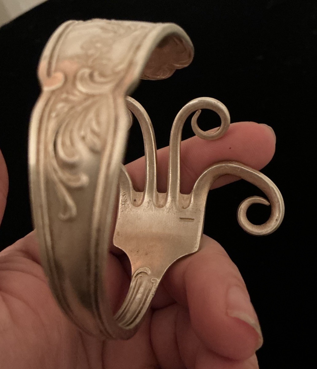 Vintage Artisan Solid Sterling Silver Floral Fork… - image 2