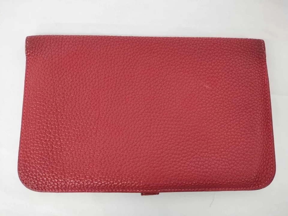 Carteira longa Hermès Dogon GM vermelha rosa com bolso para moedas luxo autêntico - Imagem 3 de 4