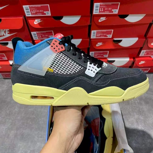 Union x Nike Air Jordan 4 Retro Black Blue Yellow Men's Sneakers CU1110-001