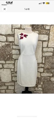 white embroidered sheath dress Arnett Embroidered Flutter Sleeve Dress