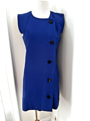Vtg Jill Stuart Collection Blue Wool Silk Lined Shift Dress Black Buttons Size 6