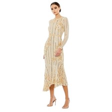 Mac Duggal 93627 Nude Gold Sequin Beaded Midi Dress Size 16 398