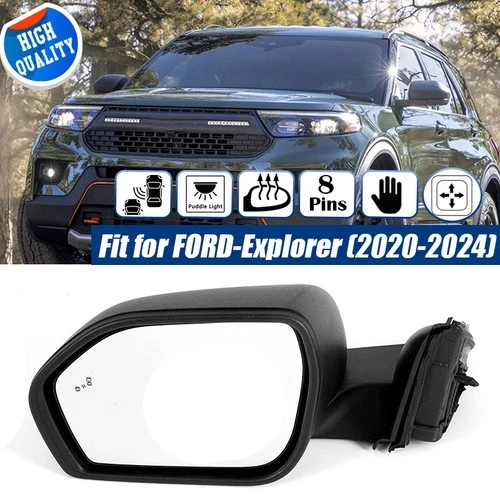 Left 8 Pin Side Mirror For 2020-24 Ford Explorer Heated Blind Spot Puddle Light