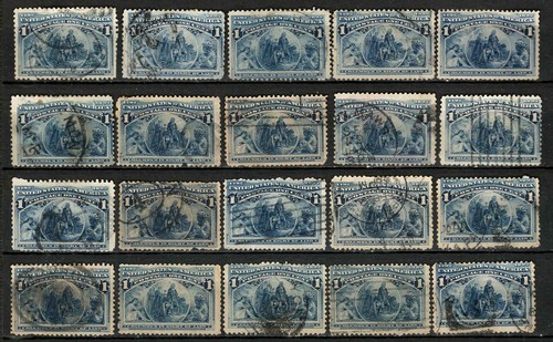 US 1893 #230 Esposizione Colombiana 1c Deep Blue A-5 lotto di 20 usati