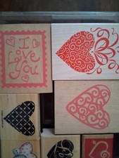 Lot of 13 wood rubber stamps Valentine's Day Heart Love Theme 2002 Stampin Up