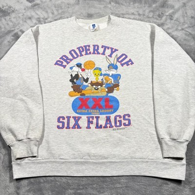 Vintage 1995 Six Flags Sweatshirt Men Large Gray Property XXL Extra Looney Tunes