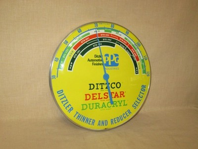 UNUSUAL -1970's DITZLER AUTO PAINT THERMOMETER -12'' ROUND with GLASS COVER -NICE