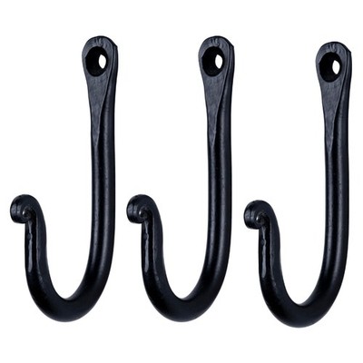 3 PCS Wrought Iron Single Wall Mounted Coat Hooks Black Decorative Heavy Duty