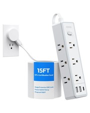 Flat Extension Cord 15 FT, Power Strip with 9 Widely Outlets and 3 USB 1 USB...