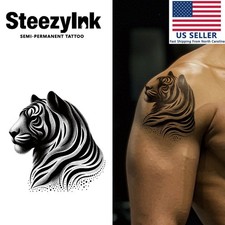 SteezyInk temporary tattoo Tiger Portrait last upto 2 weeks 6.5 x 6.5 inch