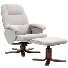 HOMCOM Linen Swivel Recliner Chair with Footstool, Upholstered Reclining Armchai