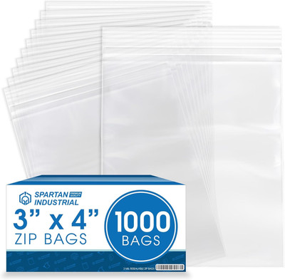 - 3  X 4  (1000 Count) 2 Mil Clear Reclosable Zip Plastic Poly Bags with Reseala