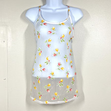 Vintage Victorias Secret Sheer Camisole Top Sz S Ivory Floral Alluring Fairy