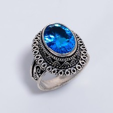 Swiss Blue Topaz Gemstone Vintage Style Handmade 925 Sterling Silver Ring W063