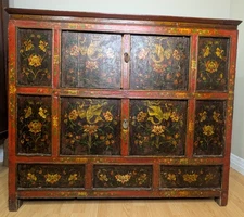 Antique Tibetan Painted Cabinet c.1920s – Hand-Painted, Original Finish