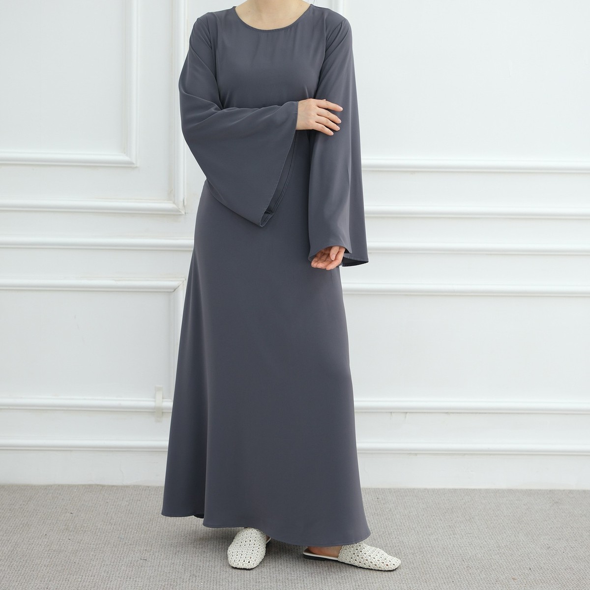 Ramadan Plain Long Dress Muslim Women Abaya Dubai Kaftan Plain Maxi Robe Islamic