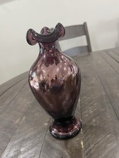 Fenton Glass Aubergine Amethyst Iridescent Diamond Optic Vase Purple