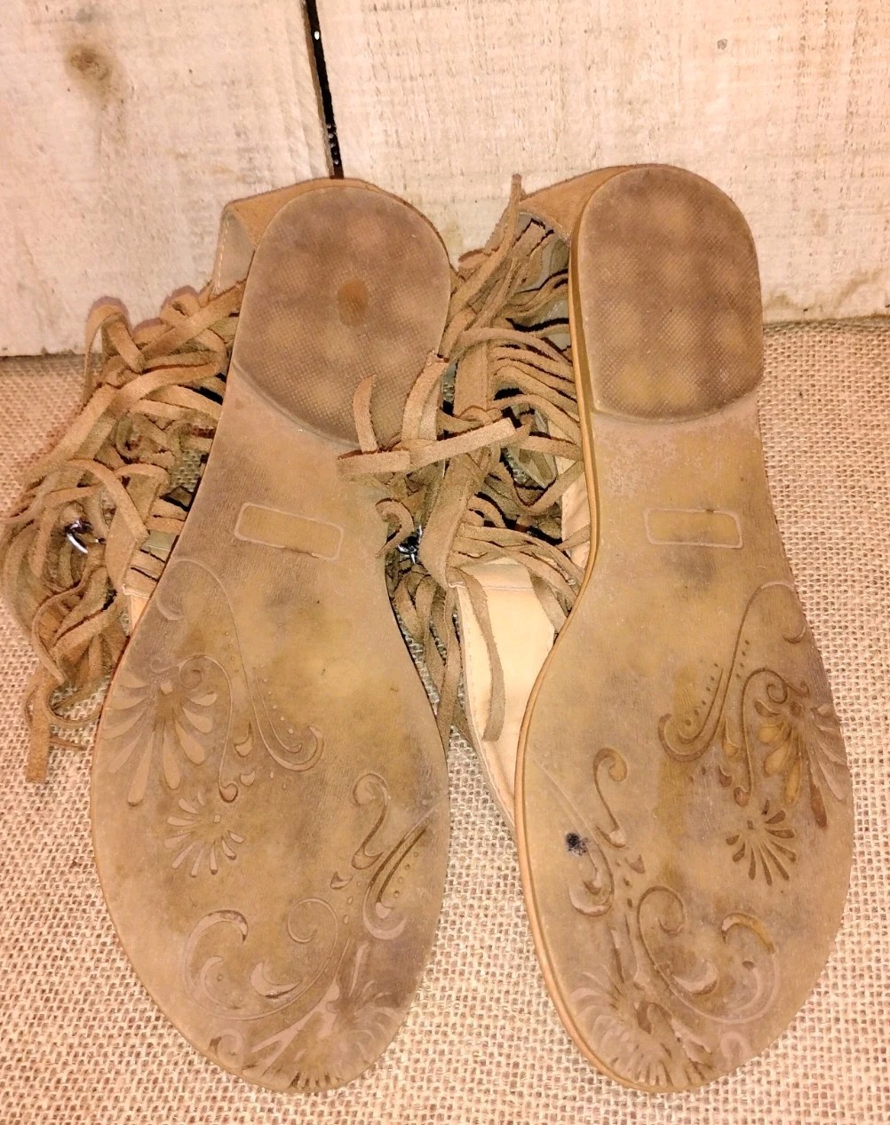 APL Sandali donna Pierre Dumas con frange e zip sul retro taglia 8 moda ecopelle scamosciata