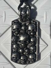AFFLICTION Skull Dog Tag Pendant 31G Oxidized Silver Tone