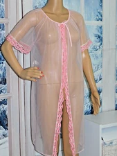 Vintage Sheer M Berkliff Robe  Vibrant Pink Knee Length Short Sleeves